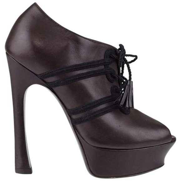 Saint Laurent Chocolate Brown Peep-toe Platforms Boots/Booties Size 5 - Picture 1 of 8